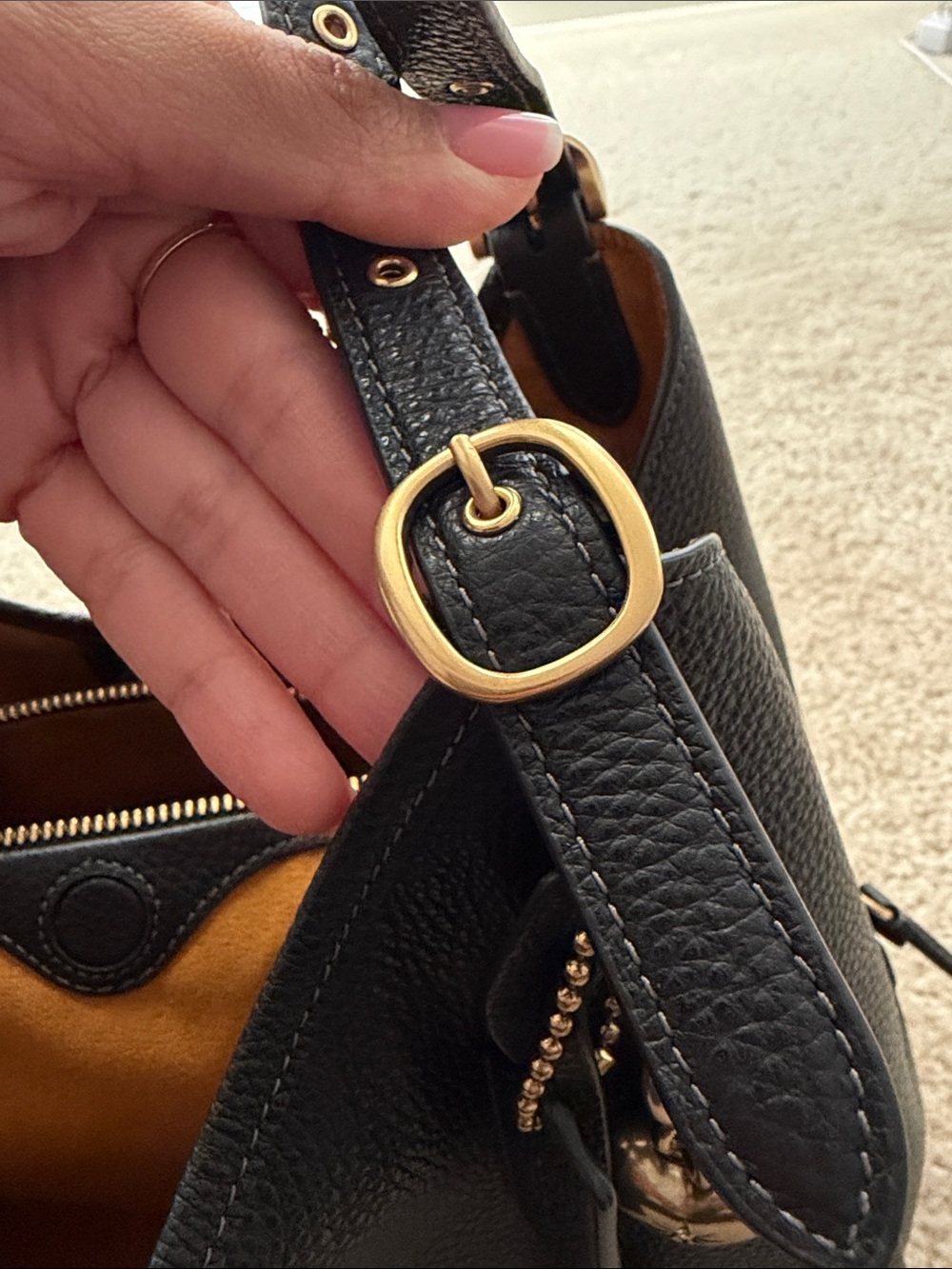 Coach Black Pebbled Leather BELLA/LORI Shoulder Bag with Gold Accents - Picture 8 of 8